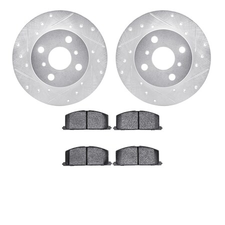 7302-76032, Rotors-Drilled And Slotted-Silver With 3000 Series Ceramic Brake Pads, Zinc Coated